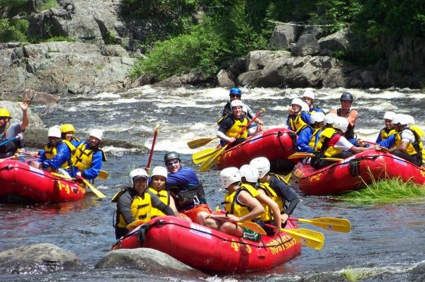 Group of Boats Whitewater Rafting on the Dead River
